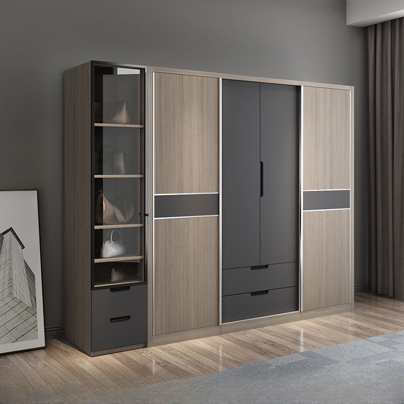 Santopova Modern Sliding Mirror Wardrobe Set With Solid Wood Doors 3 In 1 Modular Bedroom Cupboard