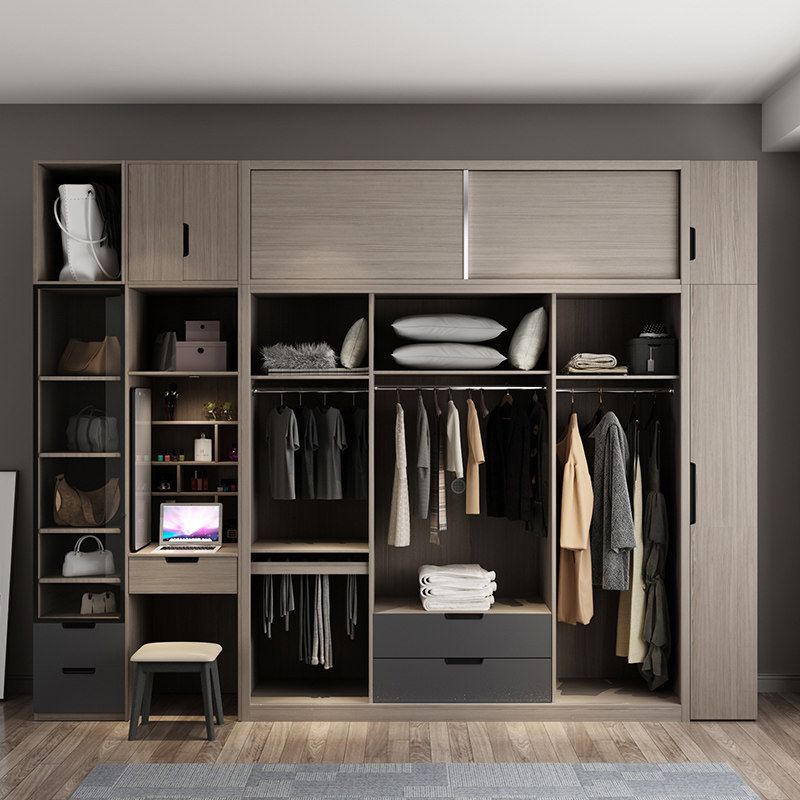 Santopova Modern Sliding Mirror Wardrobe Set With Solid Wood Doors 3 In 1 Modular Bedroom Cupboard