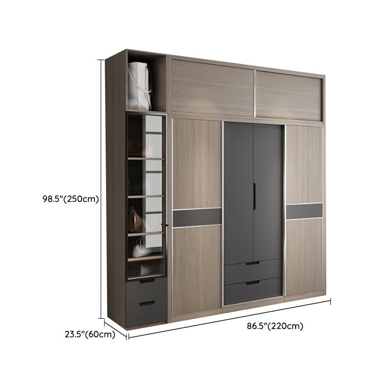 Santopova Modern Sliding Mirror Wardrobe Set With Solid Wood Doors 3 In 1 Modular Bedroom Cupboard